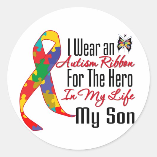 Autism Ribbon Hero in My Life My Son Ronde Sticker (Voorkant)