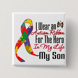 Autism Ribbon Hero in My Life My Son Vierkante Button 5,1 Cm