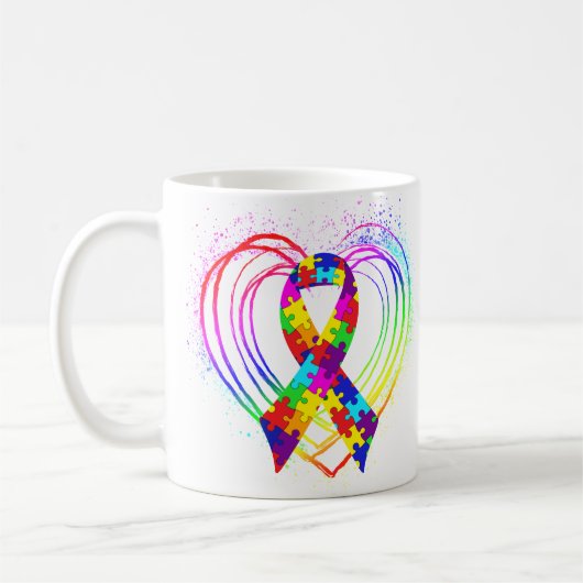 Autism Ribbon op hart: Koffiemok (Links)
