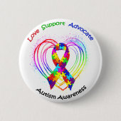 Autism Ribbon op hart: Ronde Button 5,7 Cm (Voorkant)