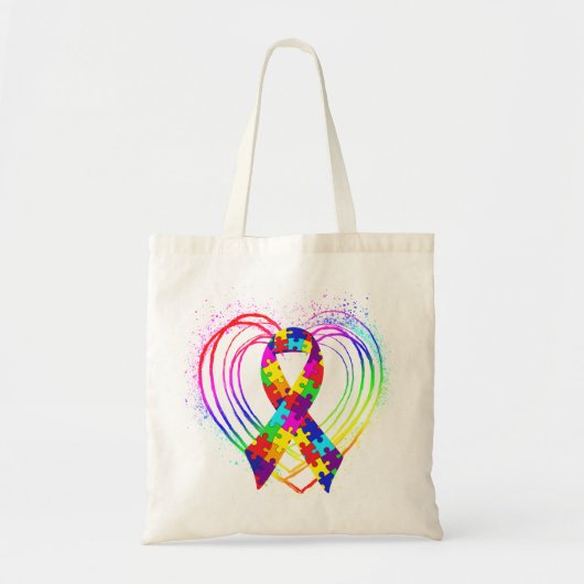 Autism Ribbon op hart: Tote Bag (Voorkant)