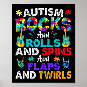 Autism Rocks and Rolls Funny Autism Awareness Mont Poster