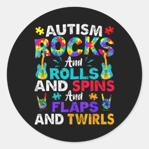 Autism Rocks and Rolls Funny Autism Awareness Mont Ronde Sticker