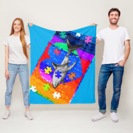 Autism Shark 3 sizes Fleece Deken
