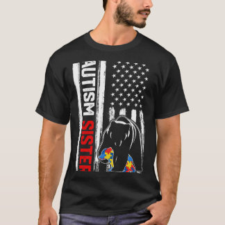  Autism Sister Beer American Flag Awareness T-shirt