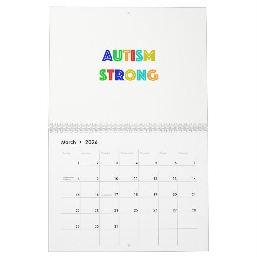 Autism Strong Calendar Kalender (Mar 2026)