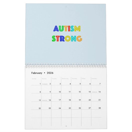 Autism Strong Calendar Kalender (Feb 2026)