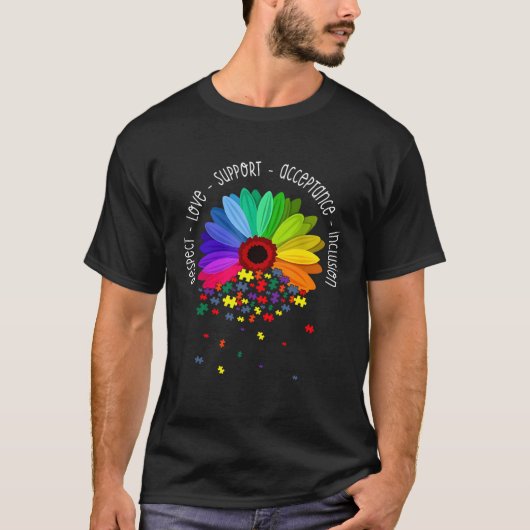 Autism Sunflower Respect Love Support Autism Aware T-shirt (Voorkant)