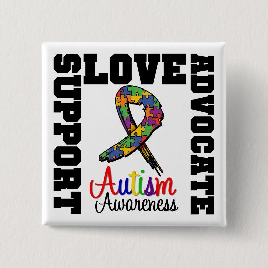 Autism Support Advocate Love Vierkante Button 5,1 Cm (Voorkant)