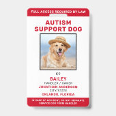 Autism Support Persoonlijke Service Dog Foto-ID Badge (Voorkant)
