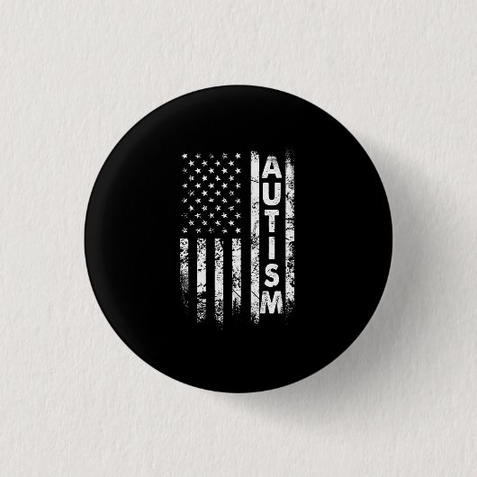 Autism T-Shirt American Flag Grunge Shirt USA Ronde Button 3,2 Cm (Voorkant)
