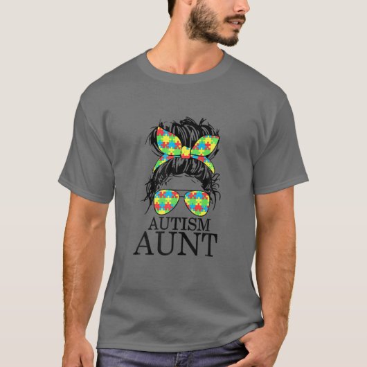 Autism Tunt Messy Bun Autism Awareness Auntie Supp T-shirt (Voorkant)