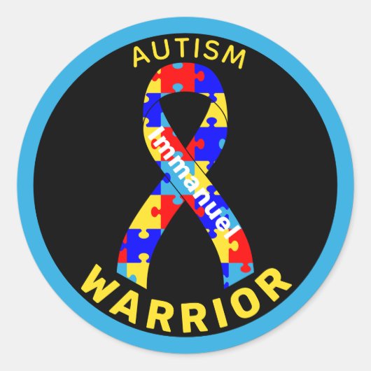 Autism Warrior Ribbon Black Round Sticker (Voorkant)