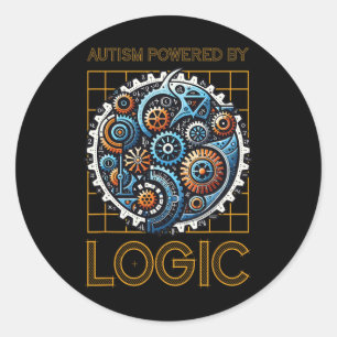 Autisme aangedreven door logische mechanische tand ronde sticker