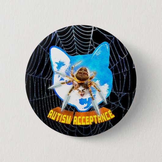 Autisme Acceptatie Boze Lemmetje Spin Kat Ronde Button 5,7 Cm (Voorkant)