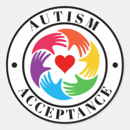 Autisme Acceptatie Handen En Hart Cirkel Ronde Sticker
