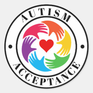 Autisme Acceptatie Handen En Hart Cirkel Ronde Sticker