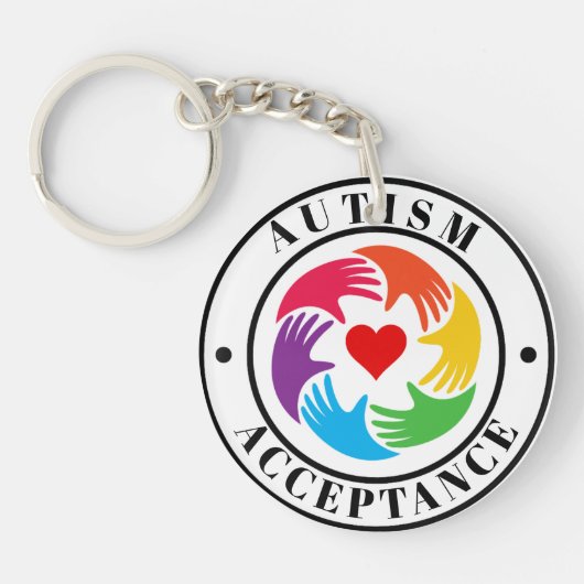 Autisme Acceptatie Handen & Hart Cirkel Sleutelhanger (Voorkant)