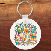 Autisme Acceptatie Kleurrijke Bloemen Sleutelhanger (Achterkant)