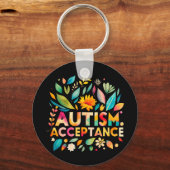Autisme Acceptatie Kleurrijke Bloemen Sleutelhanger (Voorkant)