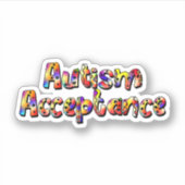 Autisme Acceptatie Kleurrijke Rainbow Typografie T Sticker (Voorkant)