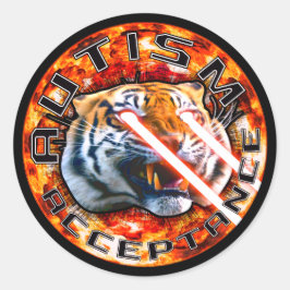 Autisme Acceptatie Laser Tijger Met Explosie Ronde Sticker