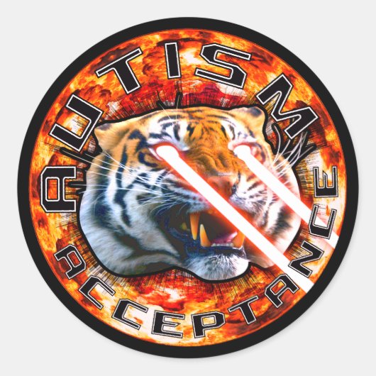 Autisme Acceptatie Laser Tijger Met Explosie Ronde Sticker (Voorkant)