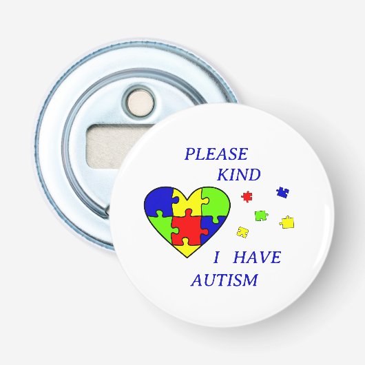 Autisme Acceptatie Puzzel Autisme bewustzijnsdag   Button Flesopener (Voorkant)