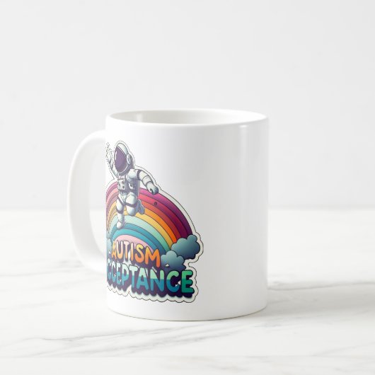 Autisme Acceptatie Rainbow Astronaut Koffiemok (Voorkant links)