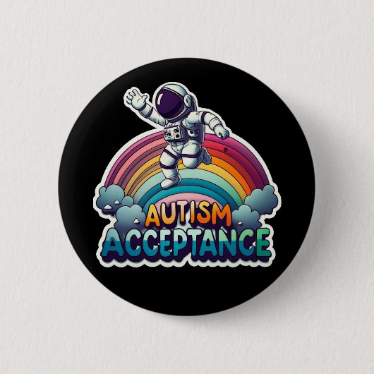 Autisme Acceptatie Rainbow Astronaut Ronde Button 5,7 Cm (Voorkant)
