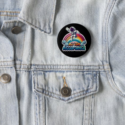 Autisme Acceptatie Rainbow Astronaut Ronde Button 5,7 Cm (In situ)