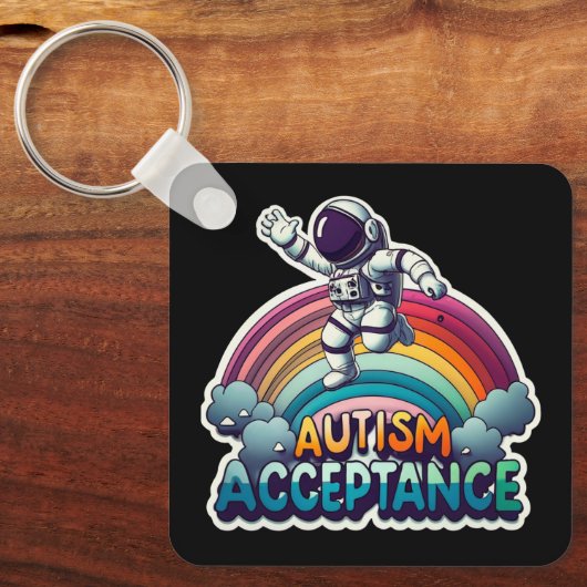 Autisme Acceptatie Rainbow Astronaut Sleutelhanger (Voorkant)