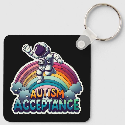 Autisme Acceptatie Rainbow Astronaut Sleutelhanger (Achterkant)