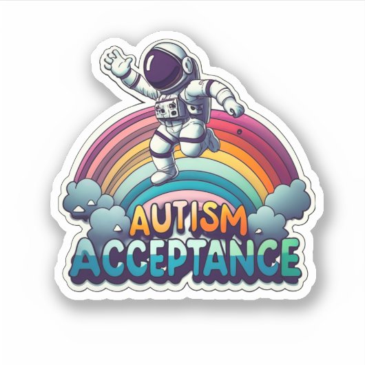 Autisme Acceptatie Rainbow Astronaut Sticker (Voorkant)