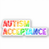 "Autisme Acceptatie" Regenboog gekleurde tekst Sticker (Voorkant)
