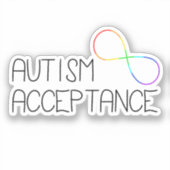 "Autisme Acceptatie" Regenboog Infinity Symbool Sticker (Voorkant)