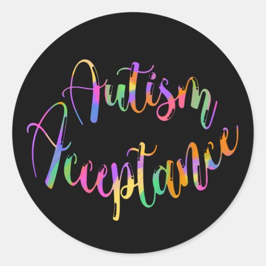 Autisme Acceptatie Regenboog Typografie Ronde Sticker (Voorkant)