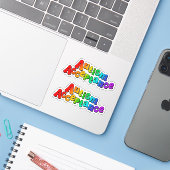 Autisme Acceptatie Regenboog Typografie Sticker (Laptop met iPhone)
