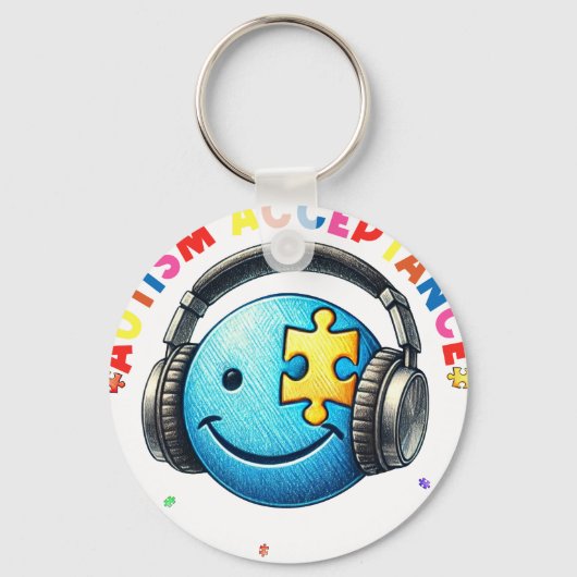autisme acceptatie smiley  sleutelhanger (Voorkant)