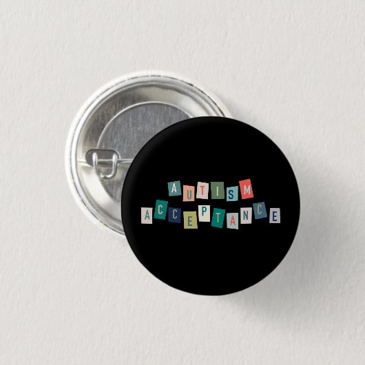 Autisme acceptatie - zwarte achtergrond ronde button 3,2 cm (Voorkant /achterkant)