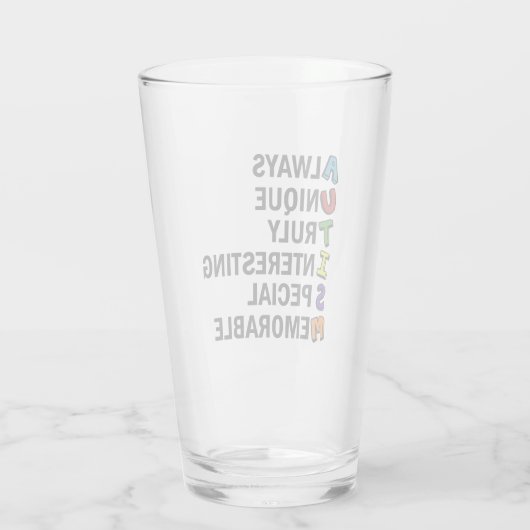 Autisme Acrostic Cute Rainbow Word Poem Glas (Achterkant)