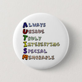 Autisme Acrostic Cute Rainbow Word Poem Ronde Button 5,7 Cm