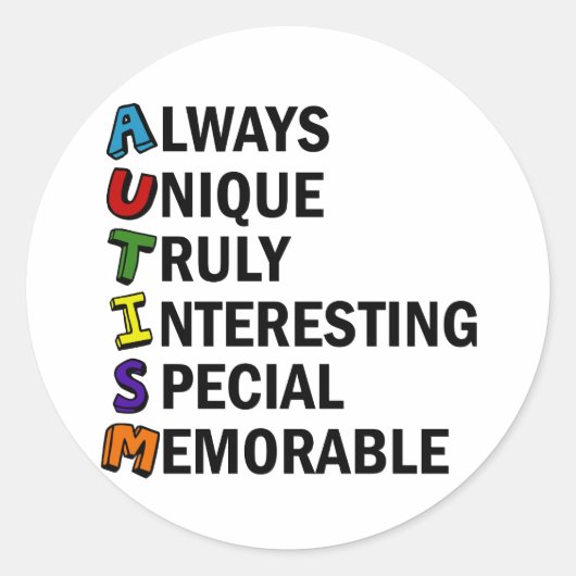 Autisme Acrostic Cute Rainbow Word Poem Ronde Sticker (Voorkant)