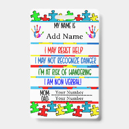 Autisme Alert Niet-verbaal Autistisch Contact Badge