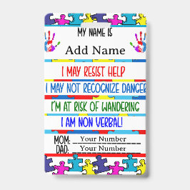 Autisme Alert Niet-verbaal Autistisch Contact Badge