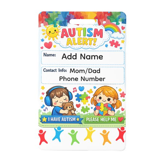 Autisme Alert Noodcontact ID-badge Badge