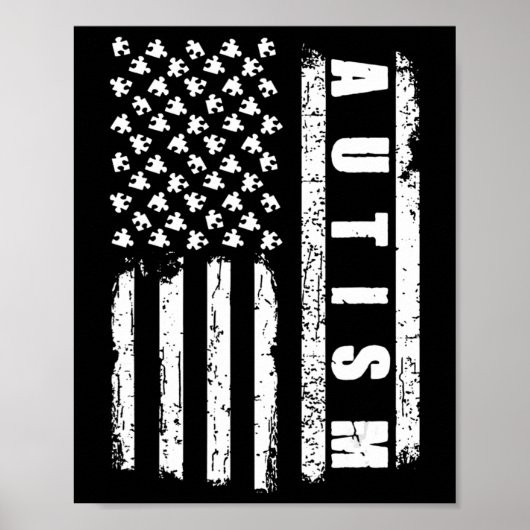 Autisme American Flag Autism Awareness Puzzle vint Poster (Voorkant)