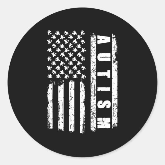 Autisme American Flag Autism Awareness Puzzle vint Ronde Sticker (Voorkant)