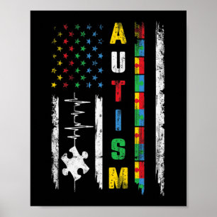 Autisme American Flag Puzzle Autism Awareness Man  Poster