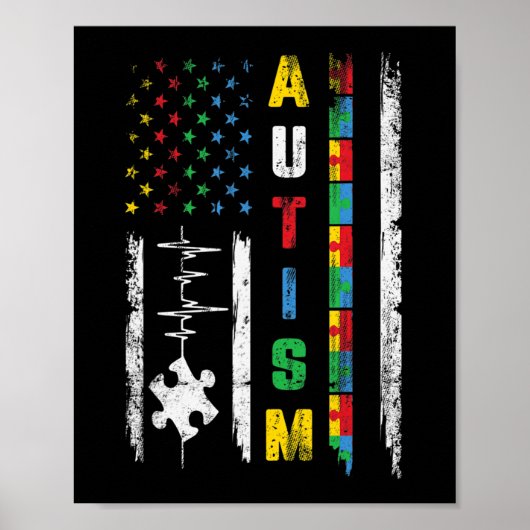 Autisme American Flag Puzzle Autism Awareness Man  Poster (Voorkant)